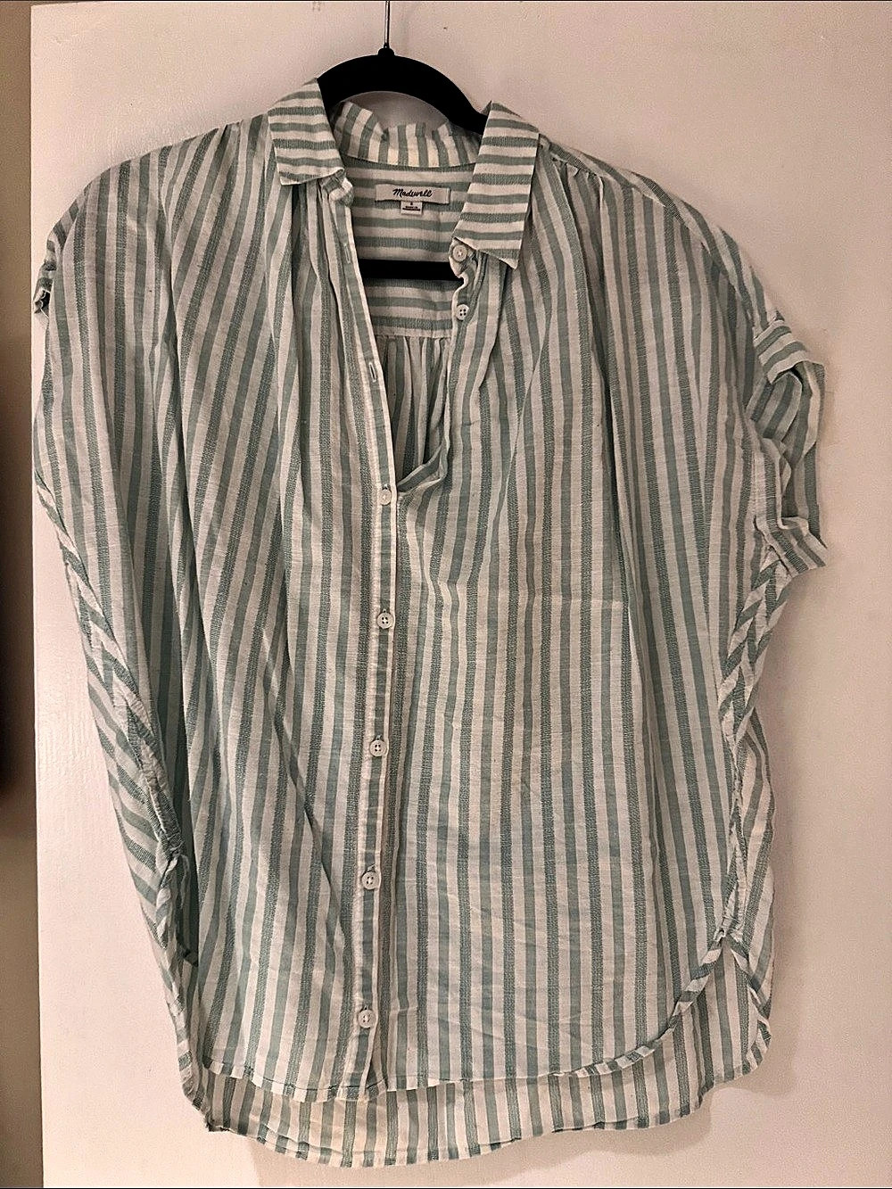 Madewell Striped Button Down Shirt in Green & White Small